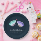 Elegant Waterverf Butterfly Pair Wedding Papieren Bordje (Feest)