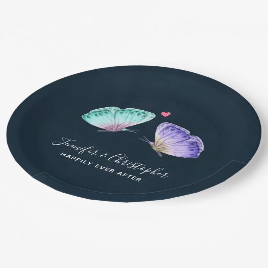 Elegant Waterverf Butterfly Pair Wedding Papieren Bordje (Gekanteld)