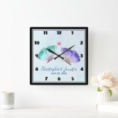 Elegant Waterverf Butterfly Pair Wedding Vierkante Klok (Huis)