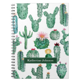 Elegant Waterverf Cactus Bloem Planten Patroon Notitieboek