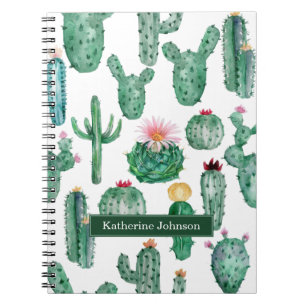 Elegant Waterverf Cactus Bloem Planten Patroon Notitieboek