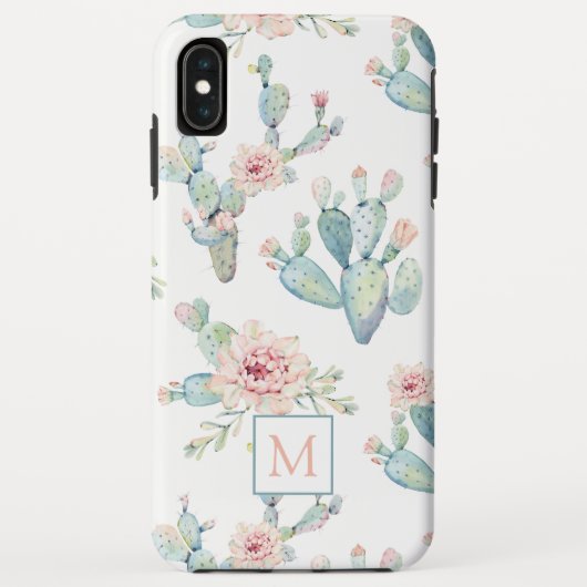 Elegant Waterverf Cactus Patroonmonogram Case-Mate iPhone Case (Achterkant)