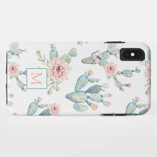 Elegant Waterverf Cactus Patroonmonogram Case-Mate iPhone Case (Achterkant (horizontaal))