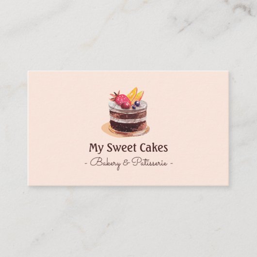Elegant waterverf cake patisserie cupcake dessert visitekaartje (Voorkant)