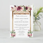 Elegant Waterverf Canopy Burgundy Flowers Wedding Kaart (Staand voorkant)