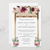 Elegant Waterverf Canopy Burgundy Flowers Wedding Kaart (Voorkant / Achterkant)