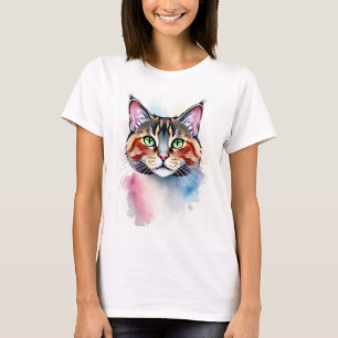 Elegant Waterverf Cat T-shirt voor Dames – Artiest