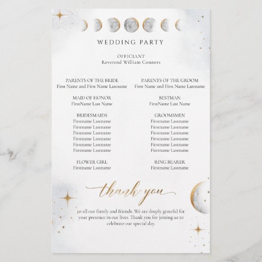 Elegant Waterverf Celestial Wedding Programme (Achterkant)