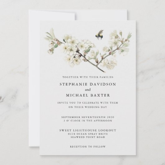 Elegant Waterverf Cherry Blossom Bee Greenery Kaart (Voorkant)