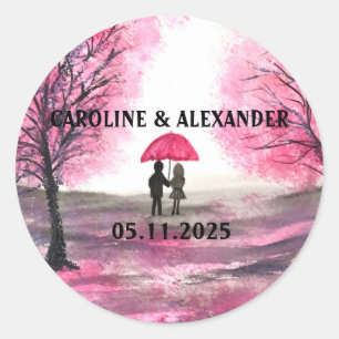 Elegant Waterverf Cherry Blossom Floral Wedding Ronde Sticker