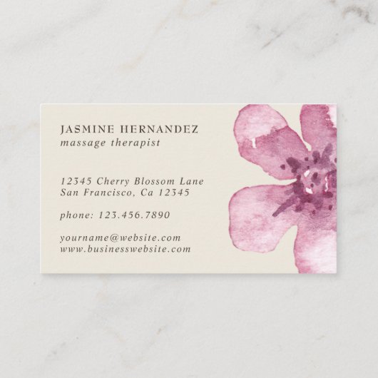 Elegant Waterverf Cherry Blossom Pink Floral Visitekaartje (Achterkant)