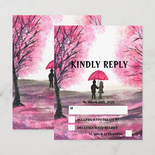 Elegant Waterverf Cherry Blossom Sakura Wedding RSVP Kaartje (Voorkant / Achterkant)