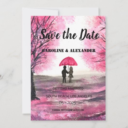 Elegant Waterverf Cherry blossom Sakura Wedding Save The Date (Voorkant)