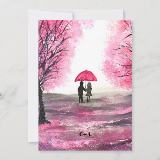 Elegant Waterverf Cherry blossom Sakura Wedding Save The Date (Achterkant)