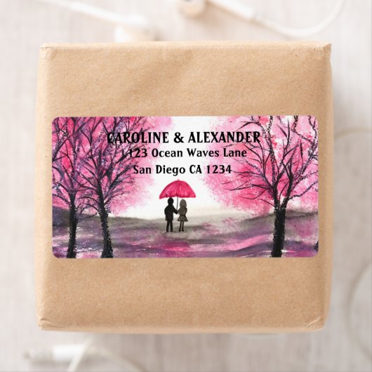 Elegant Waterverf Cherry Blossom Wedding Etiket (Insitu)