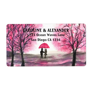 Elegant Waterverf Cherry Blossom Wedding Etiket