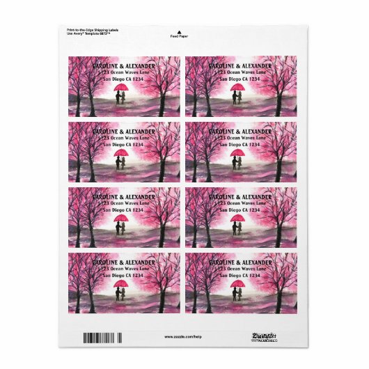 Elegant Waterverf Cherry Blossom Wedding Etiket (Full Sheet)