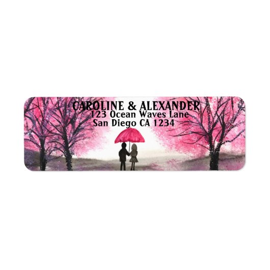 Elegant Waterverf Cherry Blossom Wedding Return Etiket (Voorkant)