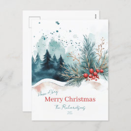 Elegant Waterverf Christmas Forest Briefkaart