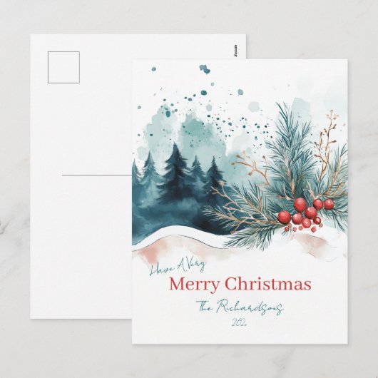 Elegant Waterverf Christmas Forest Briefkaart (Voorkant / Achterkant)