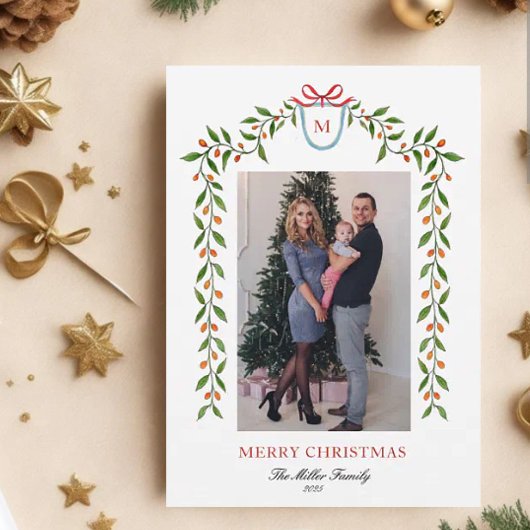 Elegant waterverf citrus garland Monogram Holiday Aankondiging