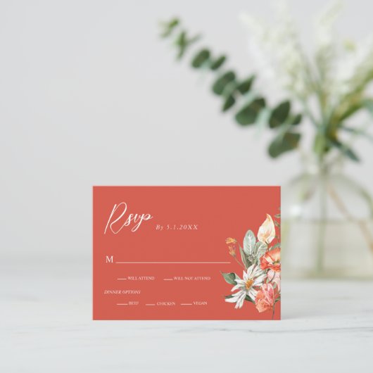 Elegant Waterverf Coral Flowers Wedding RSVP Informatiekaartje (Staand voorkant)