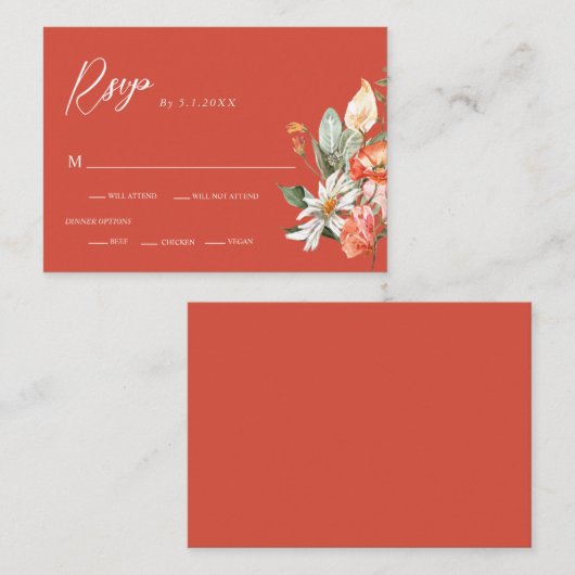 Elegant Waterverf Coral Flowers Wedding RSVP Informatiekaartje (Voorkant / Achterkant)
