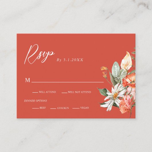 Elegant Waterverf Coral Flowers Wedding RSVP Informatiekaartje (Voorkant)