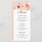 Elegant Waterverf Coral & Gold Roos Wedding Menu (Voorkant / Achterkant)