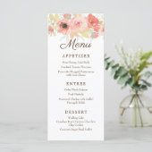 Elegant Waterverf Coral & Gold Roos Wedding Menu (Staand voorkant)