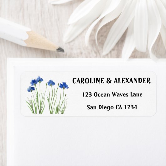 Elegant Waterverf Cornflower Wildflower Weddenscha Etiket (Insitu)