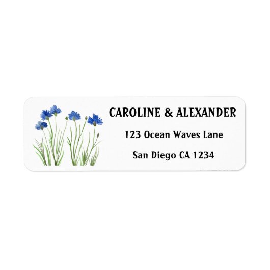 Elegant Waterverf Cornflower Wildflower Weddenscha Etiket (Voorkant)