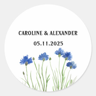 Elegant Waterverf Cornflower Wildflower Weddenscha Ronde Sticker