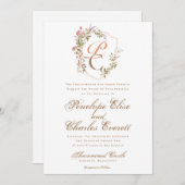 Elegant Waterverf Crest Monogram Weddenschap Kaart (Voorkant / Achterkant)