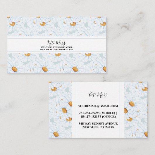 Elegant  Waterverf Daisy Visitekaartje (Voorkant / Achterkant)