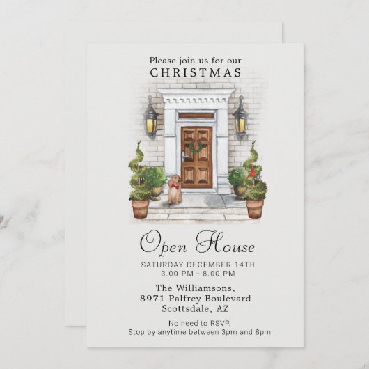 Elegant Waterverf deur kerstopening Kaart (Voorkant / Achterkant)