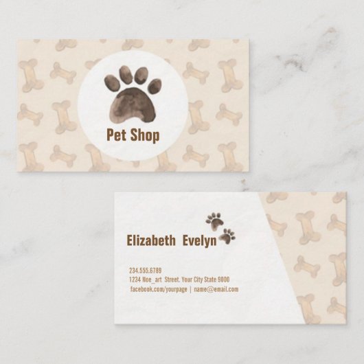 Elegant waterverf dierenwinkel met botten en visitekaartje (Voorkant / Achterkant)
