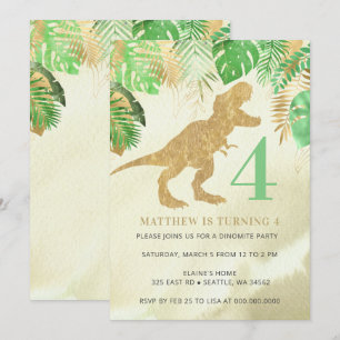 Elegant Waterverf Dinosaur Green Gold Birthday Kaart