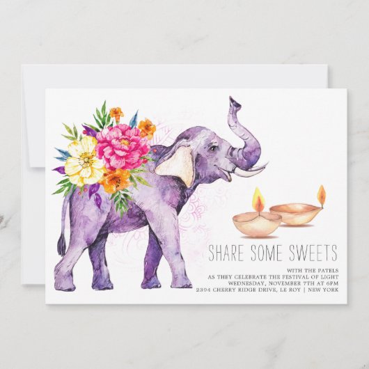 Elegant Waterverf Diwali Uitnodiging (Voorkant)