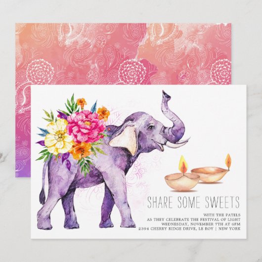 Elegant Waterverf Diwali Uitnodiging (Voorkant / Achterkant)