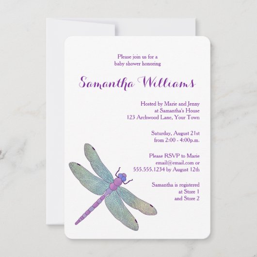 Elegant Waterverf Dragonfly Baby shower Kaart (Voorkant)
