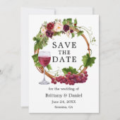 Elegant Waterverf Druiven Floral Wood Wreator Save The Date (Voorkant)
