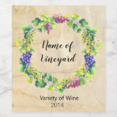 Elegant Waterverf Druivenblad Wijngaard Wijn Etiket (Enkel label)
