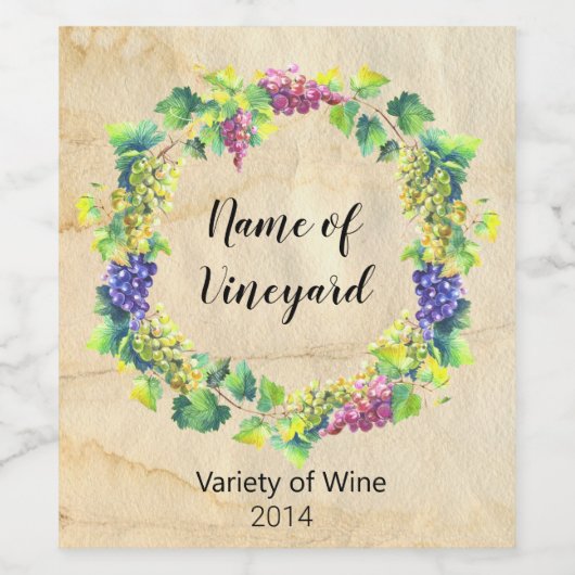 Elegant Waterverf Druivenblad Wijngaard Wijn Etiket (Enkel label)