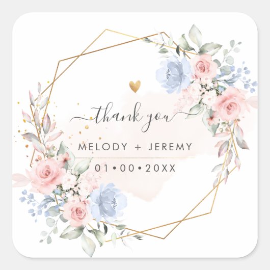 Elegant Waterverf Dusty Blue Blush Pink Dank je Vierkante Sticker (Voorkant)