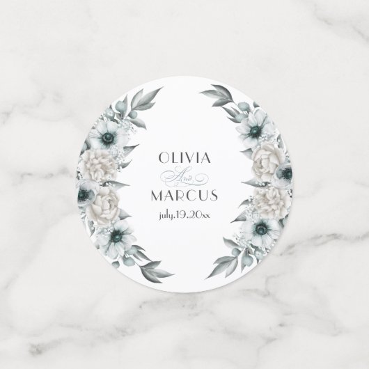 Elegant Waterverf Dusty Blue Botanical Confetti (Kleine voorkant)