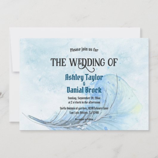 Elegant Waterverf Dusty Blue Classy Navy Wedding Kaart (Voorkant)