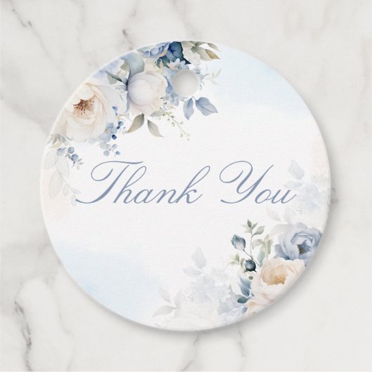 Elegant Waterverf Dusty Blue Floral Hartelijk dank Bedankjes Labels (Voorkant)