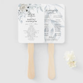 Elegant Waterverf Dusty Blue Floral Programme Handwaaier (Voorkant en achterkant)