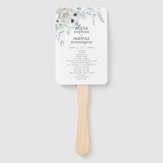 Elegant Waterverf Dusty Blue Floral Programme Handwaaier (Voorkant)